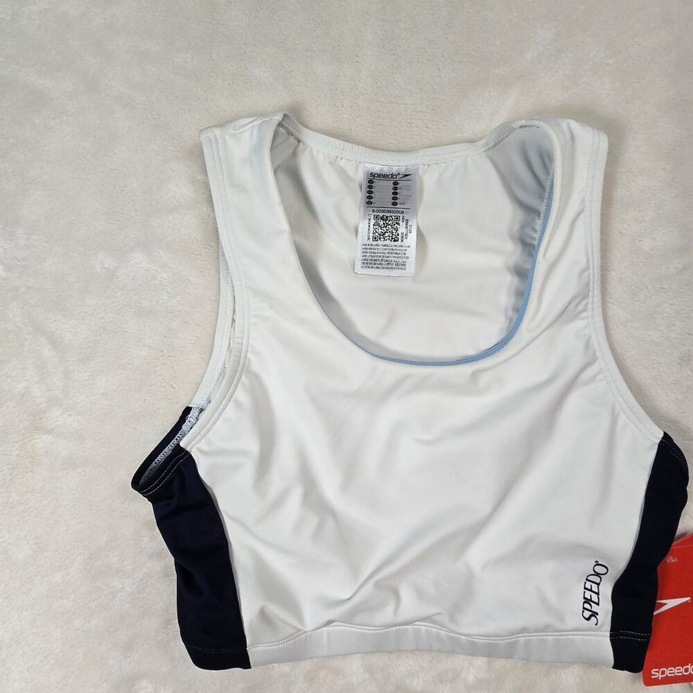 Speedo Women's White/Navy Sports Bra Athletic Tank top NWT